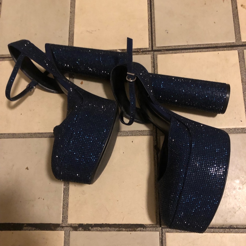 Elegant Blue Glitter Platform Heels